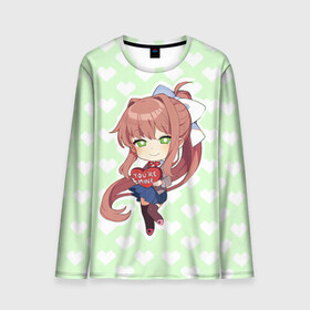 Мужской лонгслив 3D с принтом Chibi Monika , 100% полиэстер | длинные рукава, круглый вырез горловины, полуприлегающий силуэт | Тематика изображения на принте: ddlc | doki doki literature club | monika | моника