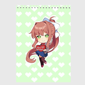 Скетчбук с принтом Chibi Monika , 100% бумага
 | 48 листов, плотность листов — 100 г/м2, плотность картонной обложки — 250 г/м2. Листы скреплены сверху удобной пружинной спиралью | ddlc | doki doki literature club | monika | моника