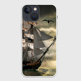 Чехол для iPhone 13 mini с принтом Парусник ,  |  | гроза | живопись | корабль | море | парусник | старинный | чайки