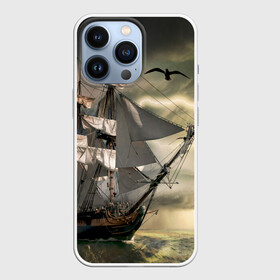 Чехол для iPhone 13 Pro с принтом Парусник ,  |  | гроза | живопись | корабль | море | парусник | старинный | чайки