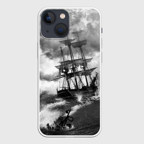 Чехол для iPhone 13 mini с принтом Парусник ,  |  | живопись | корабль | море | парусник | старинный | шторм