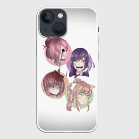 Чехол для iPhone 13 mini с принтом Doki Doki Literature Club ,  |  | Тематика изображения на принте: anime | doki doki literature club | monika | natsuki | sayori | yuri | аниме | доки доки | доки доки литературный клуб | моника | нацуки | саёри | юри