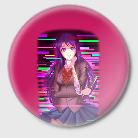 Значок с принтом Literature Club Юри (Yuri) ,  металл | круглая форма, металлическая застежка в виде булавки | Тематика изображения на принте: anime | doki doki literature club | monika | natsuki | sayori | yuri | аниме | доки доки | доки доки литературный клуб | моника | нацуки | саёри | юри