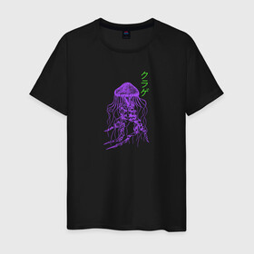 Мужская футболка хлопок с принтом Медуза , 100% хлопок | прямой крой, круглый вырез горловины, длина до линии бедер, слегка спущенное плечо. | иероглифы | медуза | море | морской обитатель | надпись на японском | рыба