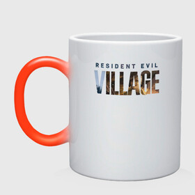 Кружка хамелеон с принтом Resident Evil 8 Village Logo , керамика | меняет цвет при нагревании, емкость 330 мл | 8 | dimitresku | games | horror | new | resident evil | umbrella | vampire | village | вампир | деревня | димитреску | игра | лого | надпись | обитель зла | резидент | хоррор | эвил