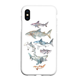 Чехол для iPhone XS Max матовый с принтом акулы , Силикон | Область печати: задняя сторона чехла, без боковых панелей | ocean | sea | sea animal | акварель | акула | море | океан | рисунок