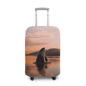 Чехол для чемодана 3D с принтом касатки на закате , 86% полиэфир, 14% спандекс | двустороннее нанесение принта, прорези для ручек и колес | ocean | orca | sea | sea animal | дельфин | закат | касатка | кит | море | океан | рисунок кита