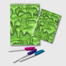 Блокнот с принтом Green Slime , 100% бумага | 48 листов, плотность листов — 60 г/м2, плотность картонной обложки — 250 г/м2. Листы скреплены удобной пружинной спиралью. Цвет линий — светло-серый
 | drips | green | slime | желе | зелёный | слайм