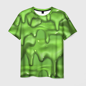 Мужская футболка 3D с принтом Green Slime , 100% полиэфир | прямой крой, круглый вырез горловины, длина до линии бедер | Тематика изображения на принте: drips | green | slime | желе | зелёный | слайм
