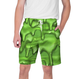 Мужские шорты 3D с принтом Green Slime ,  полиэстер 100% | прямой крой, два кармана без застежек по бокам. Мягкая трикотажная резинка на поясе, внутри которой широкие завязки. Длина чуть выше колен | Тематика изображения на принте: drips | green | slime | желе | зелёный | слайм