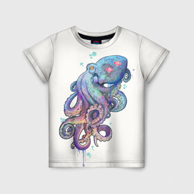 Детская футболка 3D с принтом Осьминог яркий , 100% гипоаллергенный полиэфир | прямой крой, круглый вырез горловины, длина до линии бедер, чуть спущенное плечо, ткань немного тянется | морские животные | морские обитатели | осьминог | осьминог яркий