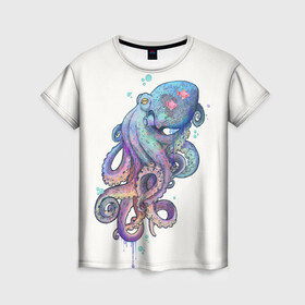 Женская футболка 3D с принтом Осьминог яркий , 100% полиэфир ( синтетическое хлопкоподобное полотно) | прямой крой, круглый вырез горловины, длина до линии бедер | морские животные | морские обитатели | осьминог | осьминог яркий