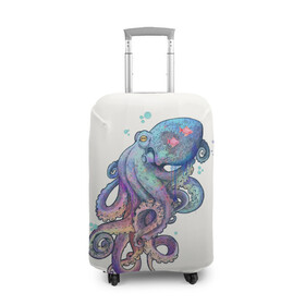 Чехол для чемодана 3D с принтом Осьминог яркий , 86% полиэфир, 14% спандекс | двустороннее нанесение принта, прорези для ручек и колес | морские животные | морские обитатели | осьминог | осьминог яркий
