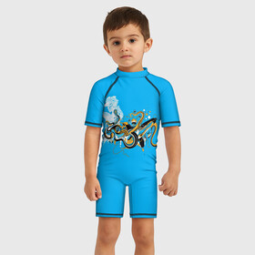 Детский купальный костюм 3D с принтом Морская абстракция , Полиэстер 85%, Спандекс 15% | застежка на молнии на спине | девушка | дельфин | медуза | медузы | морские животные | морские обитатели | осьминог
