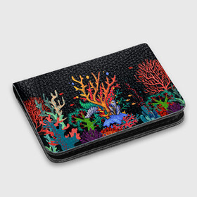 Картхолдер с принтом с принтом Морской пейзаж , натуральная матовая кожа | размер 7,3 х 10 см; кардхолдер имеет 4 кармана для карт; | кораллы | море | морская тема | морские символы | морской пейзаж | ракушка | рыбы