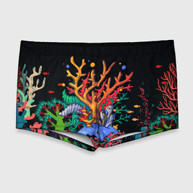Мужские купальные плавки 3D с принтом Морской пейзаж , Полиэстер 85%, Спандекс 15% |  | Тематика изображения на принте: кораллы | море | морская тема | морские символы | морской пейзаж | ракушка | рыбы