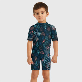 Детский купальный костюм 3D с принтом Ракушки , Полиэстер 85%, Спандекс 15% | застежка на молнии на спине | кораллы | море | морская тема | морские раковины | морские символы | ракушка