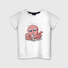 Детская футболка хлопок с принтом Милый Осьминог , 100% хлопок | круглый вырез горловины, полуприлегающий силуэт, длина до линии бедер | cute | octopus | милый | осьминог | осьминожка | тентакли