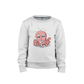 Детский свитшот хлопок с принтом Милый Осьминог , 100% хлопок | круглый вырез горловины, эластичные манжеты, пояс и воротник | cute | octopus | милый | осьминог | осьминожка | тентакли
