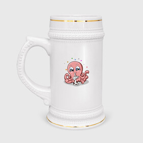 Кружка пивная с принтом Милый Осьминог ,  керамика (Материал выдерживает высокую температуру, стоит избегать резкого перепада температур) |  объем 630 мл | Тематика изображения на принте: cute | octopus | милый | осьминог | осьминожка | тентакли