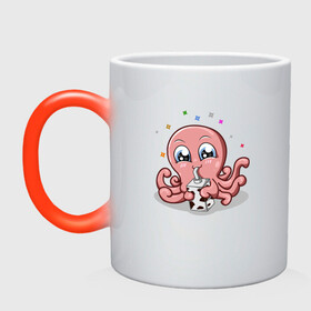 Кружка хамелеон с принтом Милый Осьминог , керамика | меняет цвет при нагревании, емкость 330 мл | Тематика изображения на принте: cute | octopus | милый | осьминог | осьминожка | тентакли