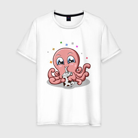 Мужская футболка хлопок с принтом Милый Осьминог , 100% хлопок | прямой крой, круглый вырез горловины, длина до линии бедер, слегка спущенное плечо. | cute | octopus | милый | осьминог | осьминожка | тентакли