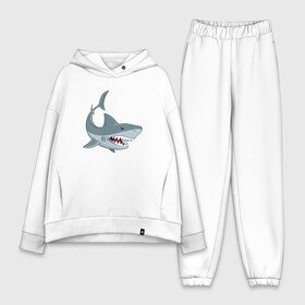 Женский костюм хлопок Oversize с принтом Агрессивная акула ,  |  | shark | агрессивная | акула | акулы | клыки | море | океан | рыба