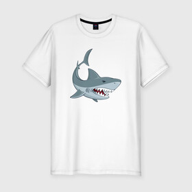 Мужская футболка хлопок Slim с принтом Агрессивная акула , 92% хлопок, 8% лайкра | приталенный силуэт, круглый вырез ворота, длина до линии бедра, короткий рукав | shark | агрессивная | акула | акулы | клыки | море | океан | рыба