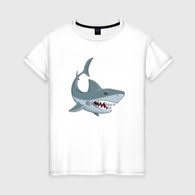 Женская футболка хлопок с принтом Агрессивная акула , 100% хлопок | прямой крой, круглый вырез горловины, длина до линии бедер, слегка спущенное плечо | shark | агрессивная | акула | акулы | клыки | море | океан | рыба
