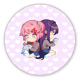 Коврик для мышки круглый с принтом Chibi Natsuki and Yuri , резина и полиэстер | круглая форма, изображение наносится на всю лицевую часть | ddlc | doki doki literature club | natsuki | yuri | натсуки | нацуки | юри