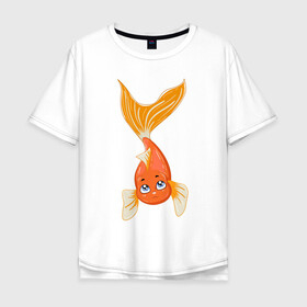 Мужская футболка хлопок Oversize с принтом Золотая рыбка , 100% хлопок | свободный крой, круглый ворот, “спинка” длиннее передней части | fish | желание | золотая | золотая рыбка | море | океан | рыба | рыбка