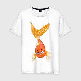 Мужская футболка хлопок с принтом Золотая рыбка , 100% хлопок | прямой крой, круглый вырез горловины, длина до линии бедер, слегка спущенное плечо. | fish | желание | золотая | золотая рыбка | море | океан | рыба | рыбка