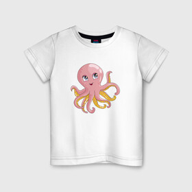 Детская футболка хлопок с принтом Осьминожка , 100% хлопок | круглый вырез горловины, полуприлегающий силуэт, длина до линии бедер | cute | octopus | милый | осьминог | осьминожка | тентакли
