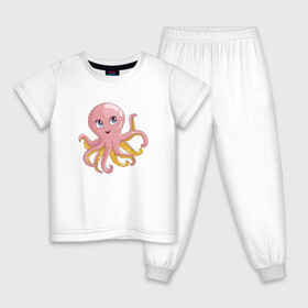 Детская пижама хлопок с принтом Осьминожка , 100% хлопок |  брюки и футболка прямого кроя, без карманов, на брюках мягкая резинка на поясе и по низу штанин
 | cute | octopus | милый | осьминог | осьминожка | тентакли
