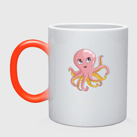 Кружка хамелеон с принтом Осьминожка , керамика | меняет цвет при нагревании, емкость 330 мл | Тематика изображения на принте: cute | octopus | милый | осьминог | осьминожка | тентакли
