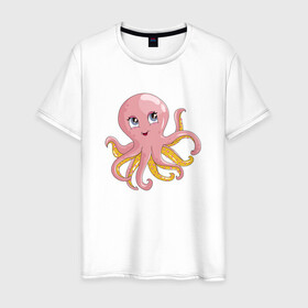 Мужская футболка хлопок с принтом Осьминожка , 100% хлопок | прямой крой, круглый вырез горловины, длина до линии бедер, слегка спущенное плечо. | cute | octopus | милый | осьминог | осьминожка | тентакли