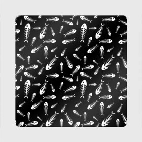 Магнит виниловый Квадрат с принтом Скелеты рыб , полимерный материал с магнитным слоем | размер 9*9 см, закругленные углы | fish | кости | паттерн | рыба | рыбы | с скелетом рыбы | скелет