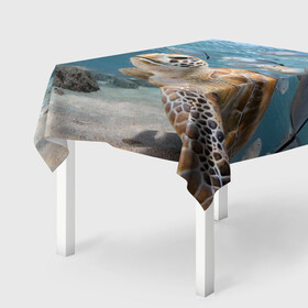 Скатерть 3D с принтом Морская черепаха , 100% полиэстер (ткань не мнется и не растягивается) | Размер: 150*150 см | Тематика изображения на принте: море | морская | океан | подводный мир | рыбы | черепаха