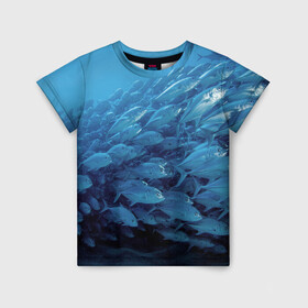 Детская футболка 3D с принтом Морские рыбы , 100% гипоаллергенный полиэфир | прямой крой, круглый вырез горловины, длина до линии бедер, чуть спущенное плечо, ткань немного тянется | косяк | море | океан | подводный мир | рыбки | рыбы