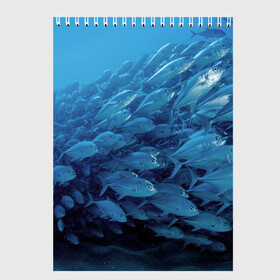 Скетчбук (блокнот) с принтом Морские рыбы , 100% бумага
 | 48 листов, плотность листов — 100 г/м2, плотность картонной обложки — 250 г/м2. Листы скреплены сверху удобной пружинной спиралью | косяк | море | океан | подводный мир | рыбки | рыбы
