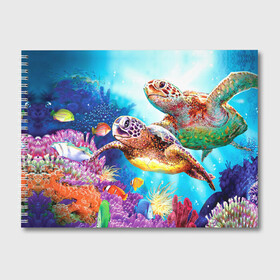 Альбом для рисования с принтом Морские черепахи , 100% бумага
 | матовая бумага, плотность 200 мг. | Тематика изображения на принте: коралловые | море | морские | океан | подводный мир | рифы | рыбки | рыбы | черепахи