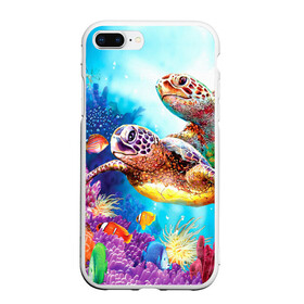 Чехол для iPhone 7Plus/8 Plus матовый с принтом Морские черепахи , Силикон | Область печати: задняя сторона чехла, без боковых панелей | коралловые | море | морские | океан | подводный мир | рифы | рыбки | рыбы | черепахи