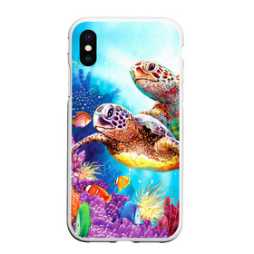 Чехол для iPhone XS Max матовый с принтом Морские черепахи , Силикон | Область печати: задняя сторона чехла, без боковых панелей | коралловые | море | морские | океан | подводный мир | рифы | рыбки | рыбы | черепахи