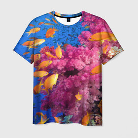 Мужская футболка 3D с принтом Коралловые рыбки , 100% полиэфир | прямой крой, круглый вырез горловины, длина до линии бедер | коралловые | море | океан | подводный мир | рифы | рыбки | рыбы