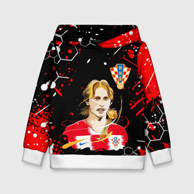 Детская толстовка 3D с принтом ЛУКА МОДРИЧ LUKA MODRIC , 100% полиэстер | двухслойный капюшон со шнурком для регулировки, мягкие манжеты на рукавах и по низу толстовки, спереди карман-кенгуру с мягким внутренним слоем | Тематика изображения на принте: football | luka modric | real madrid. | sport | лука модрич | реал мадрид | сборная хорватии | спорт | футбол