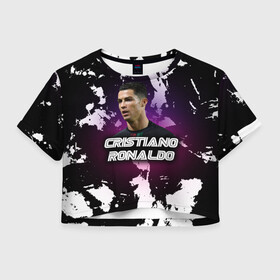 Женская футболка Crop-top 3D с принтом Cristiano Ronaldo , 100% полиэстер | круглая горловина, длина футболки до линии талии, рукава с отворотами | cristiano | cristiano ronaldo | ronaldo | криштиану роналду | криштиану роналду душ сантуш авейру | португалия | ювентус