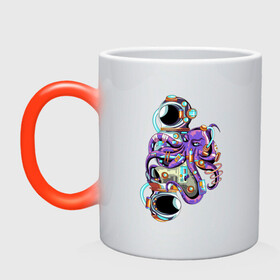 Кружка хамелеон с принтом Осьминог и Космонавт , керамика | меняет цвет при нагревании, емкость 330 мл | cute | octopus | космонавт | милый | осьминог | осьминожка | тентакли