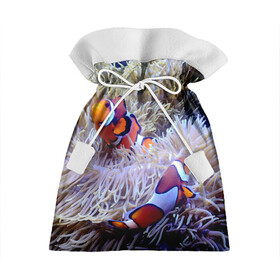 Подарочный 3D мешок с принтом Клоуны в актинии , 100% полиэстер | Размер: 29*39 см | актиния | клоуны | коралловые | море | подводный мир | рыбки