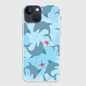 Чехол для iPhone 13 mini с принтом Акулы паттерн ,  |  | shark | акула | акулы | жители | клыки | море | морские | океан | рыба