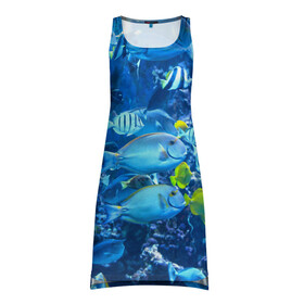 Платье-майка 3D с принтом Коралловые рыбки , 100% полиэстер | полуприлегающий силуэт, широкие бретели, круглый вырез горловины, удлиненный подол сзади. | коралловые | море | подводный мир | рыбки